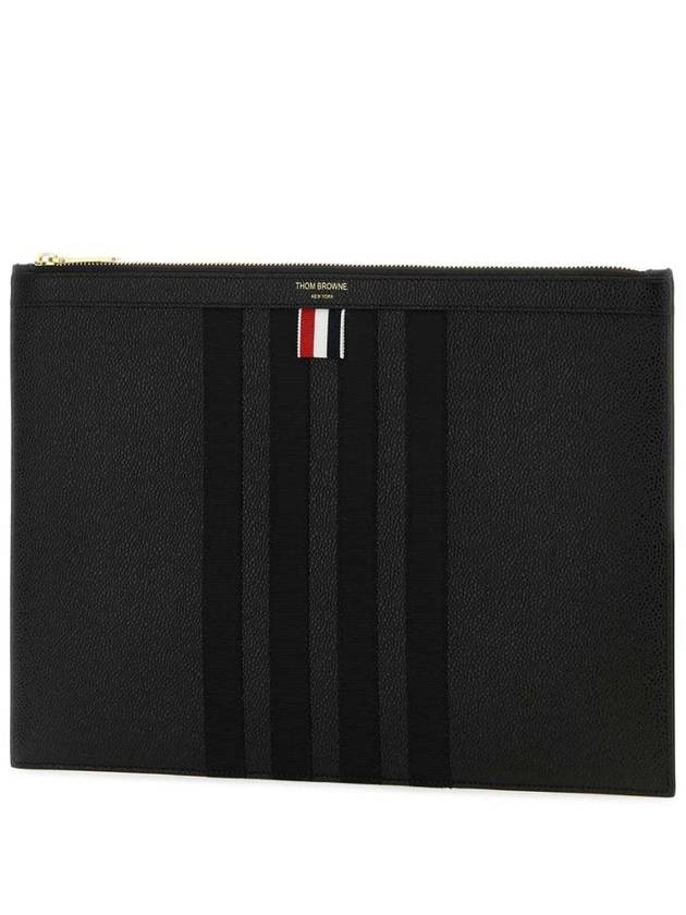 diagonal striped leather clutch bag black - THOM BROWNE - BALAAN 3