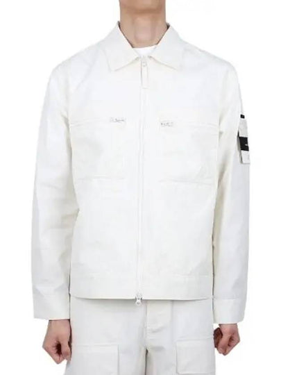 Cotton Canvas Zip-up Jacket Natural White - STONE ISLAND - BALAAN 2