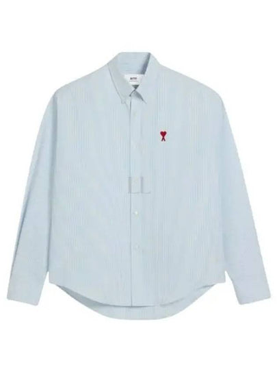 Heart Logo Stripe Oversized Fit Long Sleeve Shirt White Light Blue - AMI - BALAAN 2