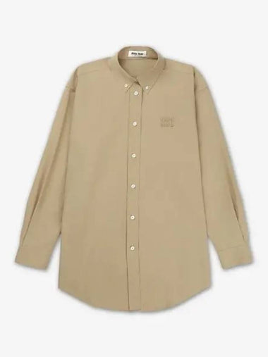 MIU Refurbished Logo Poplin Overfit Shirt Khaki MK162610RGF0241 - MIU MIU - BALAAN 1