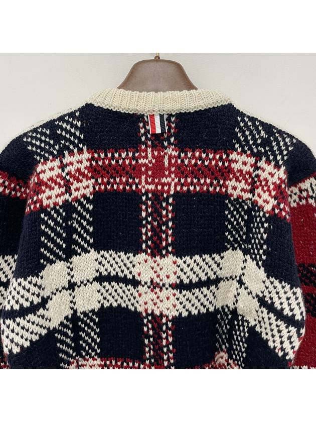 Tartan Check Jacquard Wool Mohair Knit Top Red Beige - THOM BROWNE - BALAAN 9