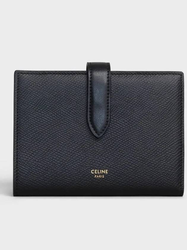 medium strap grain calfskin wallet black - CELINE - BALAAN.