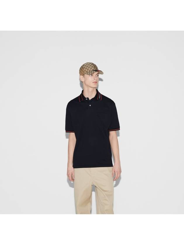 Logo Collar Cotton Polo Shirt Black - GUCCI - BALAAN 3