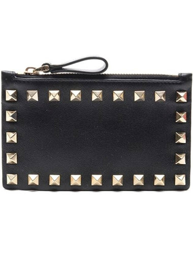 Rockstud Zipper Card Wallet Black - VALENTINO - BALAAN 1