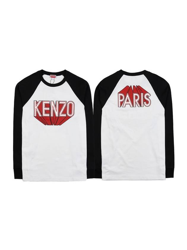 Logo Print Cotton Long Sleeve T-shirt Black White - KENZO - BALAAN 1