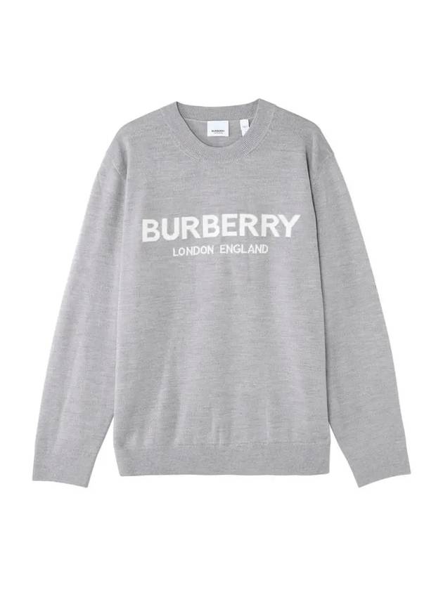 Wool Intarsia Blend Logo Sweatshirt Gray - BURBERRY - BALAAN 4