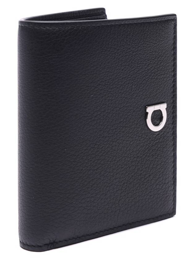 Gancini Silver Logo Leather Half Wallet Black - SALVATORE FERRAGAMO - BALAAN 4