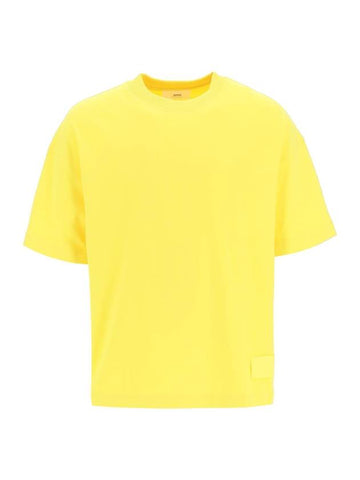 Satin Label Oversized Fit Short Sleeve T-Shirt Yellow - AMI - BALAAN 1