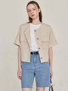 Collarless linen crop jacket beige - LESEIZIEME - BALAAN 2