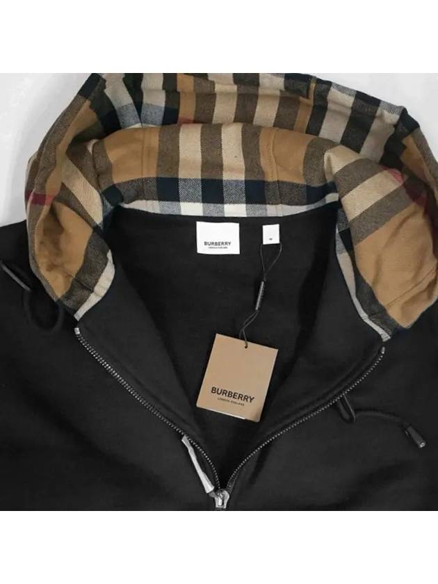 Check Cotton Blend Hoodie Zip-Up Top Black Birch Brown - BURBERRY - BALAAN 6