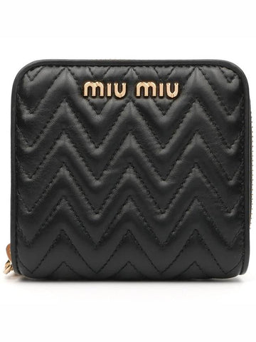 5ML522 Black Quilted Gold Logo Women’s Bicycle Wallet - MIU MIU - BALAAN 1