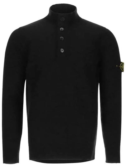 High Neck Half Button Lambswool Knit Top Black - STONE ISLAND - BALAAN 2