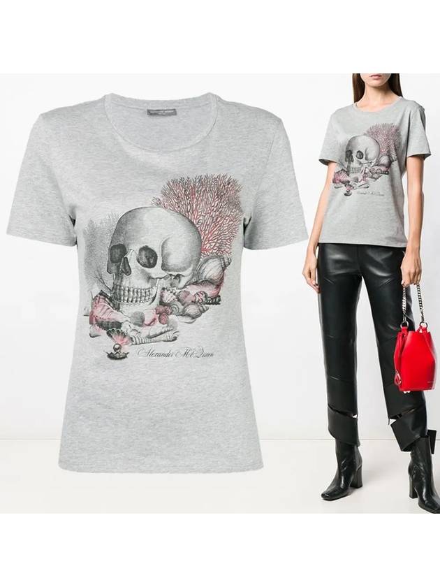 Skull Print Short Sleeve T-Shirt Grey - ALEXANDER MCQUEEN - BALAAN 2