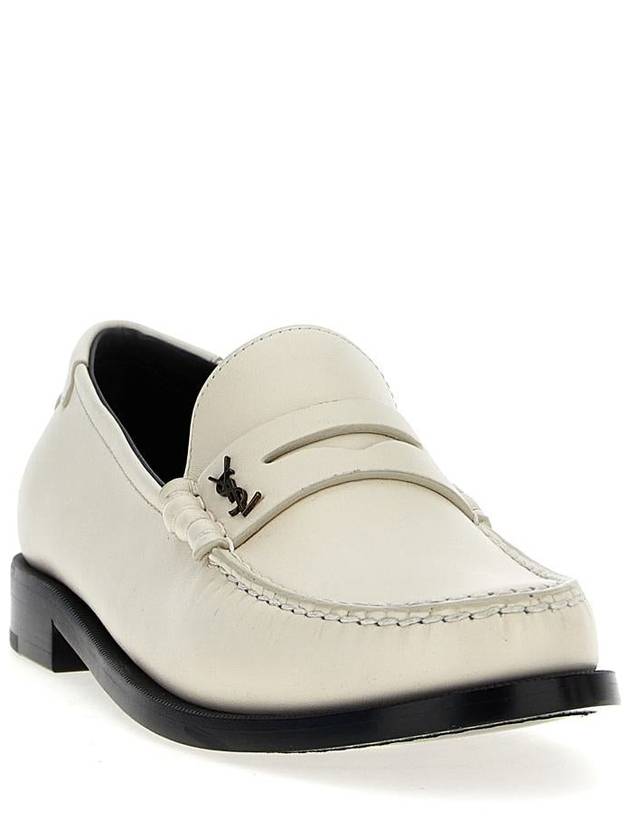 Men's Monogram Penny Smooth Leather Loafers White - SAINT LAURENT - BALAAN 3