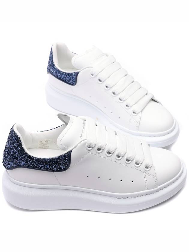 Women's Blue Glitter Tab Oversole Low Top Sneakers White - ALEXANDER MCQUEEN - BALAAN 6