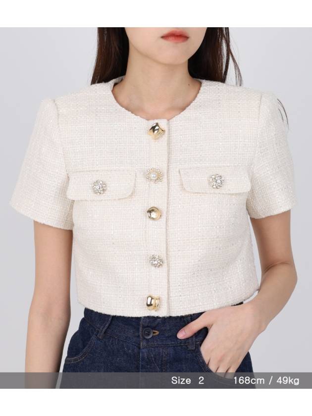 Women's Boucle Cropped Shirt Cream - SELF PORTRAIT - BALAAN 6