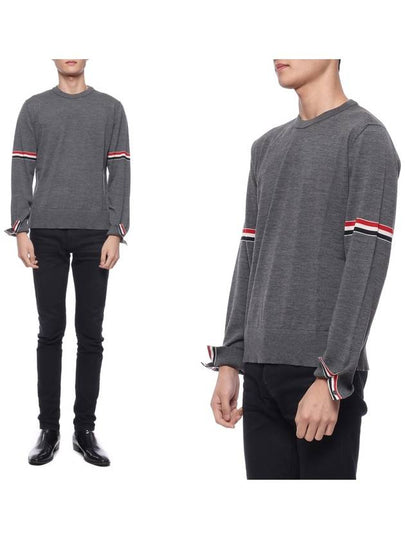 Merino Striped Crew Neck Knit Top Grey - THOM BROWNE - BALAAN 2