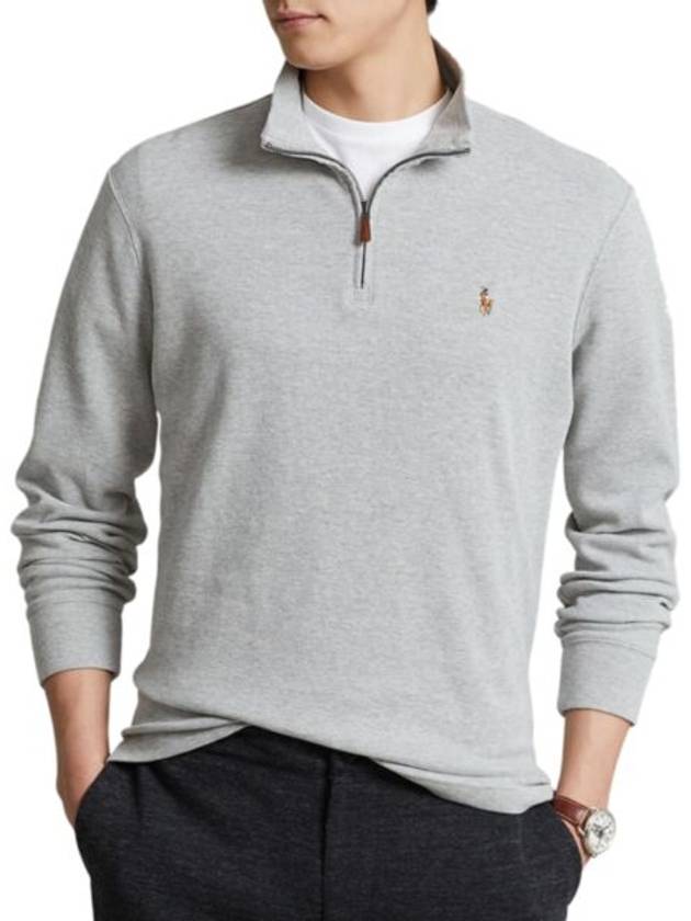 Embroidered Pony Logo Half Zip-Up Knit Top Grey - POLO RALPH LAUREN - BALAAN 3