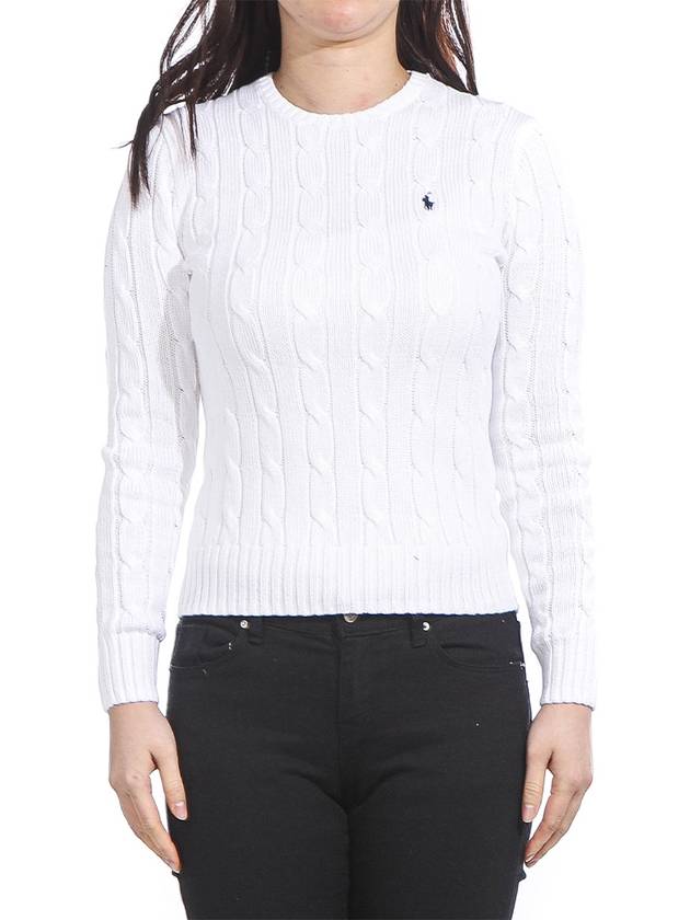 Embroidered Logo Pony Cable Knit Top White - POLO RALPH LAUREN - BALAAN 2