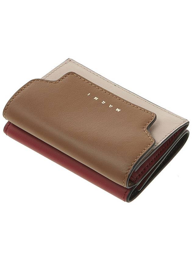 Saffiano Leather Tri-fold Half Wallet Brown - MARNI - BALAAN.