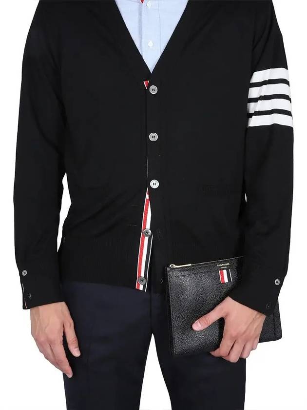 Men's Sustainable Classic Diagonal Wool Cardigan Black - THOM BROWNE - BALAAN 4