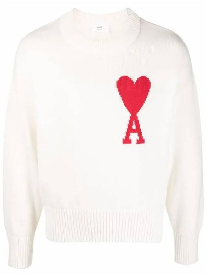 Big Heart Logo Knit Top White - AMI - BALAAN 2