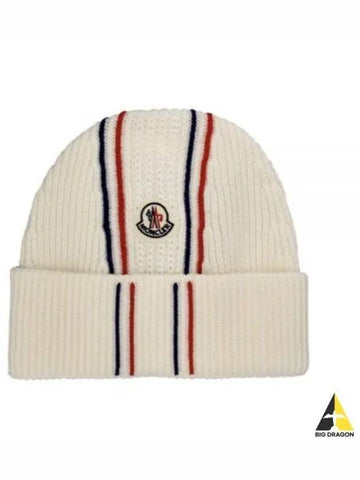 3B00036 M1131 034 Logo Patch Tricolor Wool Beanie - MONCLER - BALAAN 1