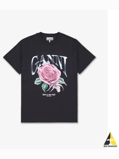 Basic Rose Relax Jersey Short Sleeve T-Shirt Black - GANNI - BALAAN 2