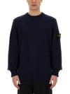 Logo Badge Knotted Crew Neck Cotton Knit Top Navy - STONE ISLAND - BALAAN 6