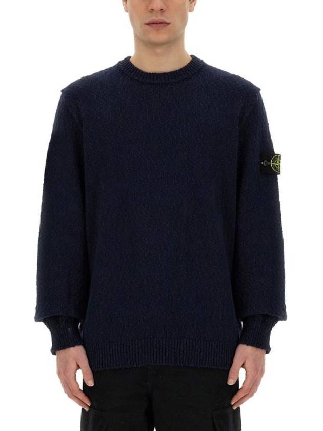 Logo Badge Knotted Crew Neck Cotton Knit Top Navy - STONE ISLAND - BALAAN 6