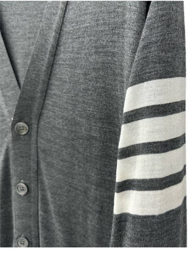 Men's Sustainable Classic Diagonal Wool Cardigan Medium Grey - THOM BROWNE - BALAAN 4