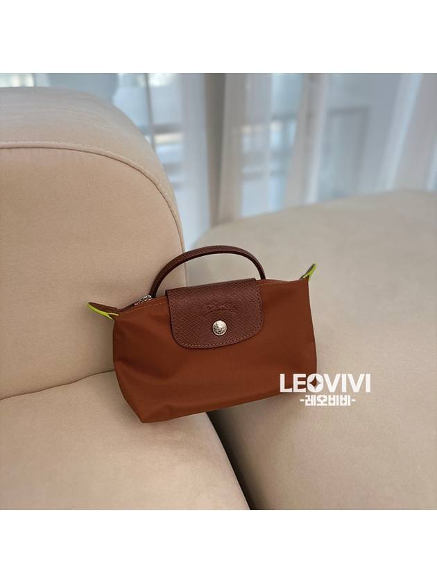 Le Pliage Original Handle Cosmetic Mini Pouch Bag Handbag Mini Bag Tote Bag Brown Green - LONGCHAMP - BALAAN 3