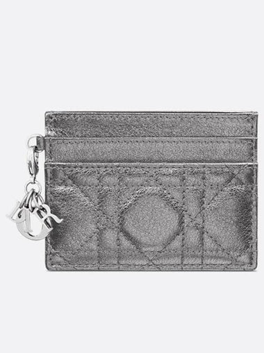 Lady Dior Freesia Card Wallet Metallic Silver Tone Cana - DIOR - BALAAN 1