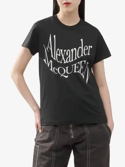 Logo Printed Crewneck Short Sleeve T-Shirt Black - ALEXANDER MCQUEEN - BALAAN 2