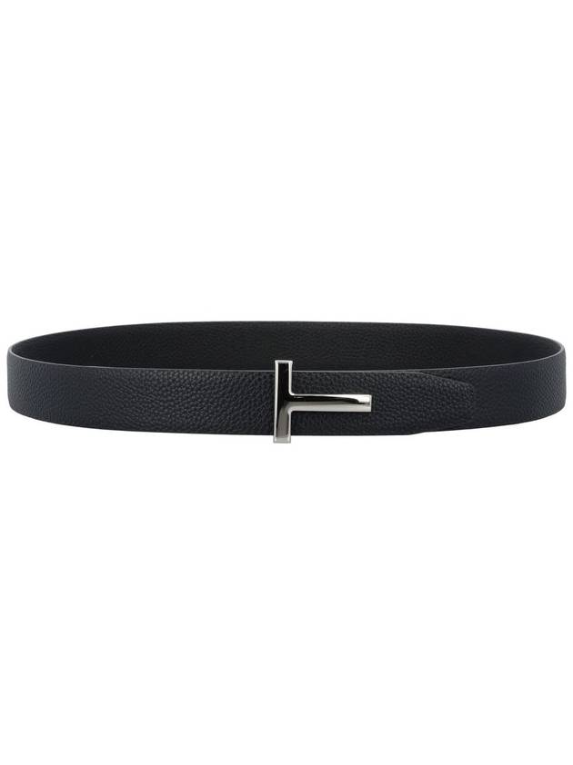 Silver Hardware T Logo Reversible Leather Belt Dark Navy - TOM FORD - BALAAN 3