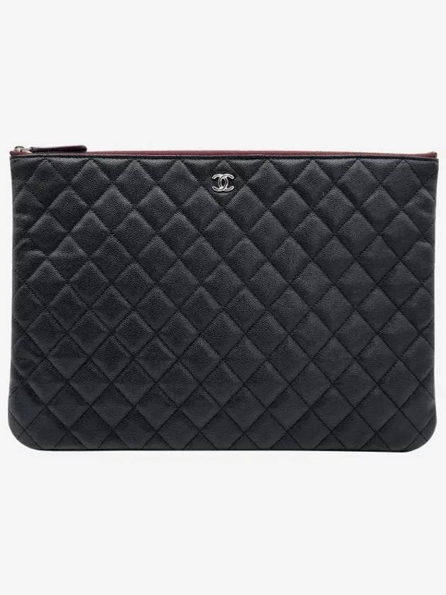 Large Classic Caviar Silver Logo Clutch Bag Black - CHANEL - BALAAN 4