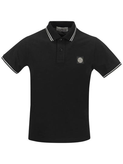 Stretch Cotton Pique Short Sleeve Polo Shirt Black - STONE ISLAND - BALAAN 2