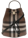 TB Logo Checked Leather Small Bucket Bag Dark Birch Brown - BURBERRY - BALAAN 2