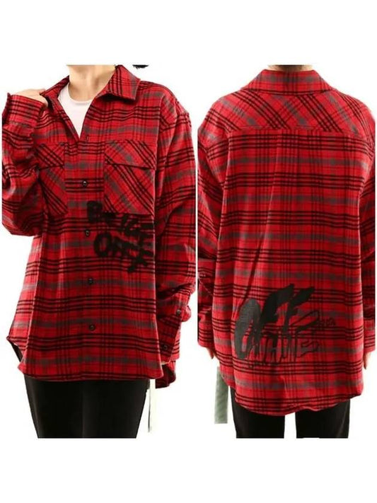 Women's Overfit Red Check Shirt OMGA091F19F330062010 - OFF WHITE - BALAAN 1