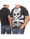 Airlines Round Cotton Short Sleeve T-Shirt Black - PHILIPP PLEIN - BALAAN.