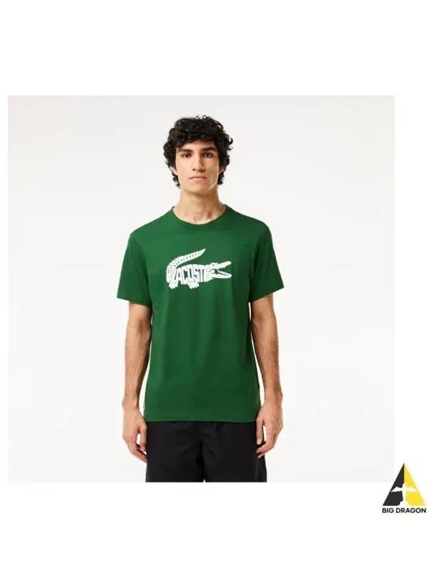 Men s Lettering Big Croc Short Sleeve T Shirt Green - LACOSTE - BALAAN 1