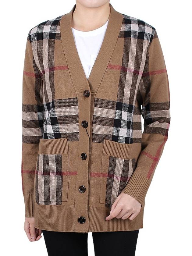 Check Wool Cashmere Cardigan Brown - BURBERRY - BALAAN 3