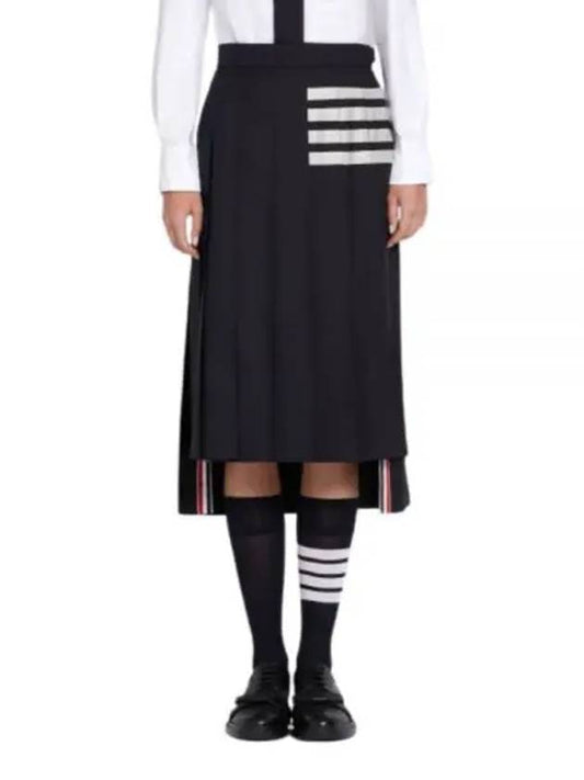 4 Bar Logo Plain Weave Wool Pleated Skirt Navy - THOM BROWNE - BALAAN 2