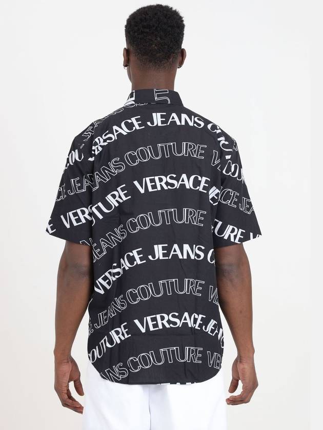 Lettering Logo Short Sleeve Shirt Black - VERSACE - BALAAN 3