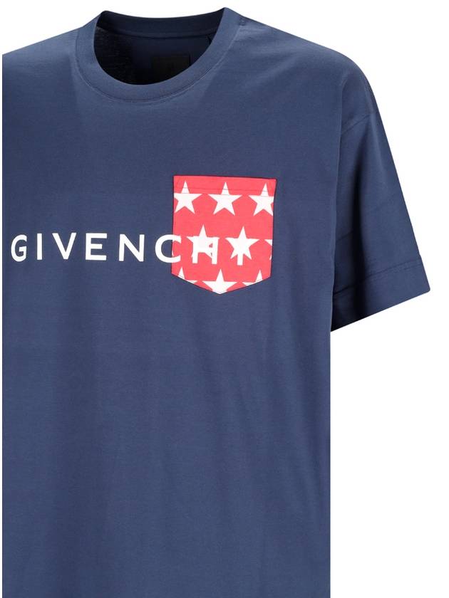 Logo Print Crew Neck Short Sleeved T-Shirt Blue - GIVENCHY - BALAAN 4