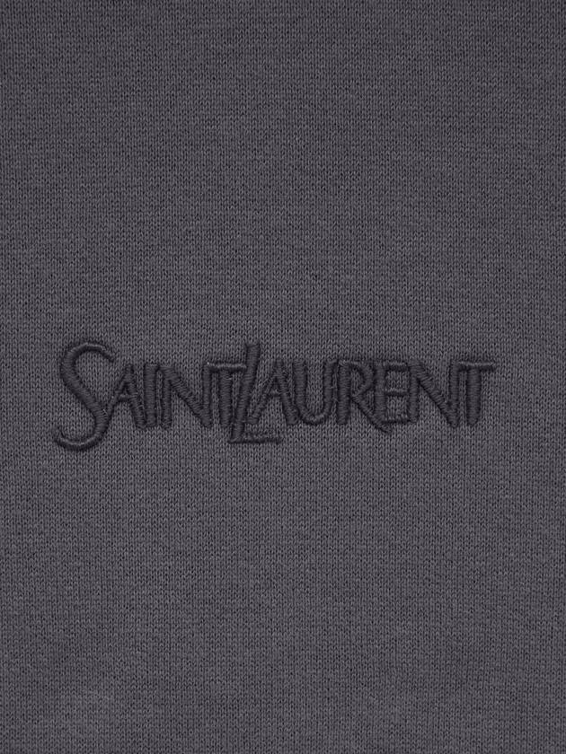 Embroidered Logo Hoodie Steel - SAINT LAURENT - BALAAN 4