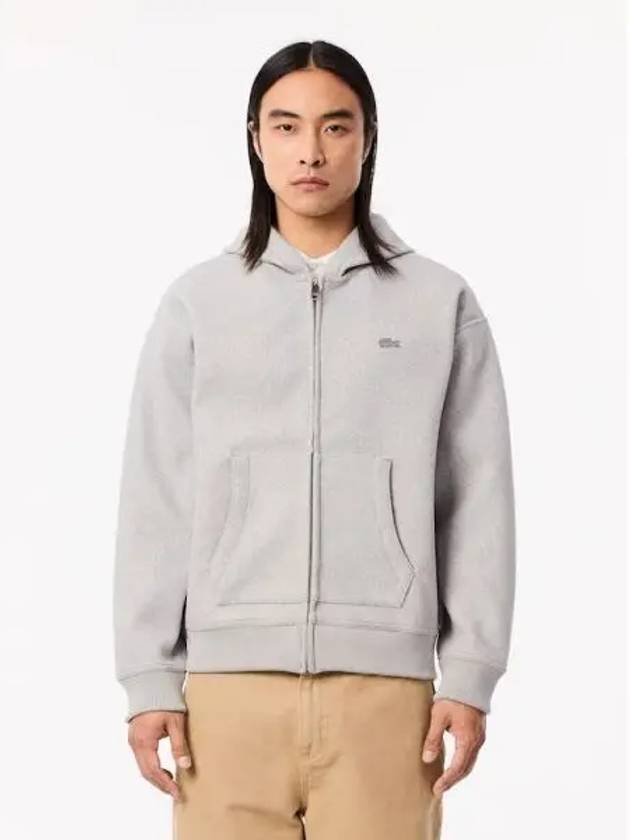 Men's Loose Fit Zip-Up Hooded Jacket Grey - LACOSTE - BALAAN 2