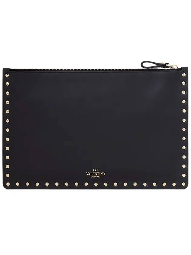 Rockstud Leather Clutch Bag Black - VALENTINO - BALAAN 1