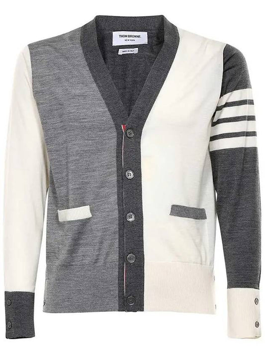 Men's Sustainable Classic Diagonal Wool Cardigan Tonal Grey - THOM BROWNE - BALAAN 2