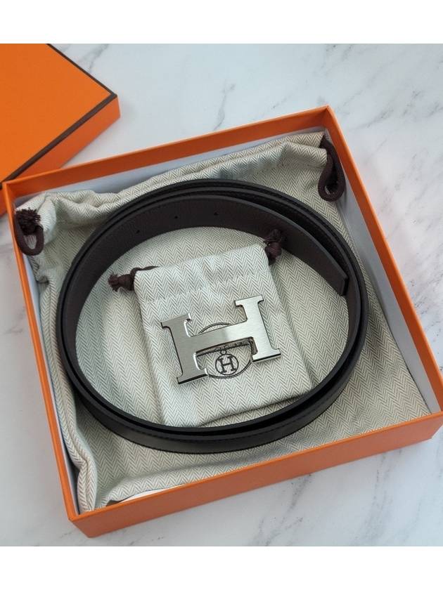 H Buckle 32MM Reversible Leather Belt Noir Etain - HERMES - BALAAN 6